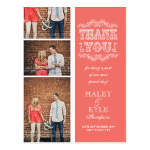 VINTAGE Salmon 3 Photo Wedding Thank You Post Card