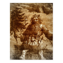 Vintage Santa Christmas  in Sepia Toile Style Postcard
