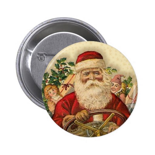 Vintage Santa Claus In Car: Buttons