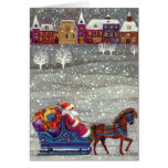 Vintage Santa Claus One Horse Open Sleigh in Snow Card