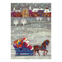 Vintage Santa Claus One Horse Open Sleigh in Snow Invitations