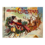Vintage Santa Claus Reindeer Sleigh postcard