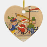 Vintage Santa Claus Riding a Tandem Bicycle Christmas Ornament