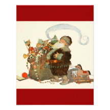 Vintage Santa Elf With Pipe and Sack of Toys Custom Invitations