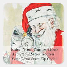 Vintage Santa on the Phone Address Label Stickers