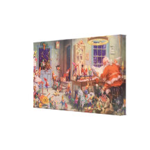 Vintage Santa's Workshop North Pole Elves and Toys Gallery Wrap Canvas