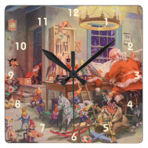 Vintage Santa's Workshop North Pole Elves and Toys Wall Clocks