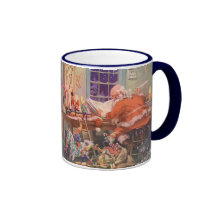 Vintage Santa's Workshop North Pole Elves and Toys Coffee Mug