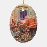 Vintage Santa's Workshop North Pole Elves and Toys Christmas Tree Ornaments