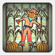Vintage Scarecrow Square Stickers