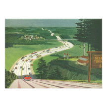 Vintage Scenic American Highways, Cars Road Trip Personalised Invitation