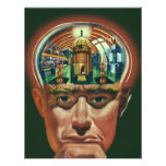 Vintage Science Fiction Alien Brain Exposing a Lab Announcement