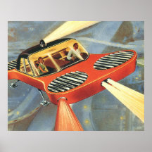 Vintage Science Fiction Futuristic Flying Car Print