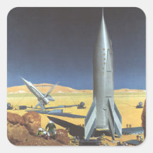 Vintage Science Fiction Rockets on Desert Planet Stickers