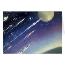 Vintage Science Fiction Rockets Outer Space Moon Greeting Card
