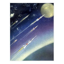 Vintage Science Fiction Rockets Outer Space Moon Postcards