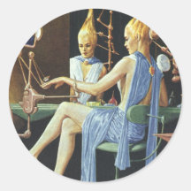 Vintage Science Fiction Spa Beauty Salon Manicures Round Sticker