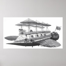 Vintage Science Fiction Steampunk Airship Eclipse Print