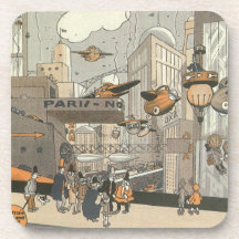 Vintage Science Fiction Steampunk Urban Paris Coasters