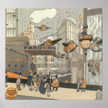 Vintage Science Fiction Steampunk Urban Paris Poster