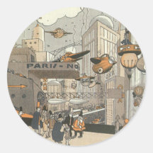 Vintage Science Fiction Steampunk Urban Paris Round Stickers