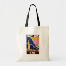 "Vintage Scotland Bus Company Travel Poster" Tote Bags