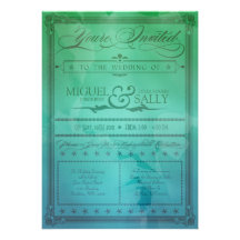 Vintage Sea Green & Blue DIY Wedding Invitation