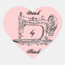 Vintage Sewing Machine Stitch by Stitch Heart Stickers