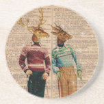 Vintage Snow Ski Deer Dictionary Page Coasters