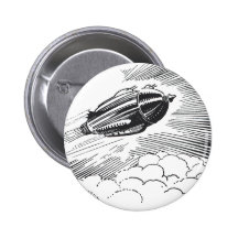 Vintage Spaceship Rocket Flying in the Clouds Pin