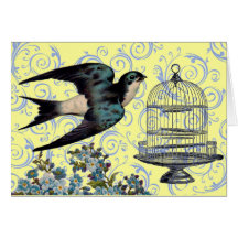 Vintage Sparrow & Cage Greeting Cards
