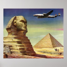 Vintage Sphinx Aeroplane Desert Pyramids Egypt Giz Poster