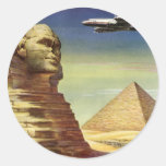 Vintage Sphinx Aeroplane Desert Pyramids Egypt Giz Round Stickers