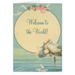 Vintage Stork Baby Boy Blanket, Welcome to World Greeting Card