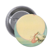 Vintage Stork with Baby Girl in Pink Blanket