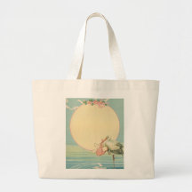 Vintage Stork with Baby Girl in Pink Blanket Canvas Bags