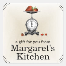 Vintage strawberries grocery scale gift label square stickers