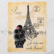 Vintage Style Black Poodle Eiffel Tower Print Personalised Flyer