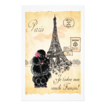Vintage Style Black Poodle Eiffel Tower Print Personalized Stationery