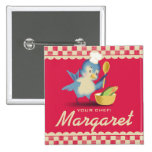 Vintage style bluebird chef cooking name badge pins