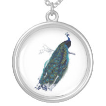 Vintage Style Peacock Print Necklace