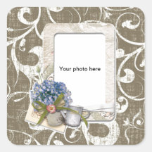 Vintage Style Taupe Swirl Frame Square Stickers