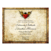Vintage Tattoo Winged Heart Wedding Invitation