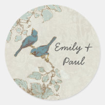 Vintage Teal Bird Wedding Seal Round Sticker