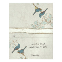 Vintage Teal Love Birds Wedding PlaceCard Invitations