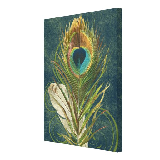 Vintage Teal Peacock Feather Gallery Wrap Canvas