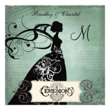 Vintage Teal Silhouette Bride Invitation