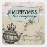 Vintage teapot flower bubble shabby chic tea label square sticker