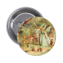 Vintage Thumbelina and Prince Wedding in Forest Pinback Button