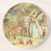 Vintage Thumbelina and Prince Wedding in Forest Drink Coasters